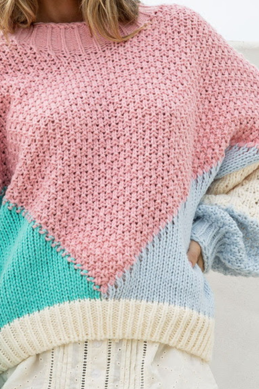 Pink Geometric Knit - Aqua / Blue - Mabel and Woods