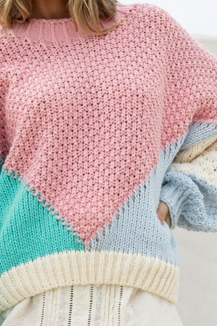 Pink Geometric Knit - Aqua / Blue - Mabel and Woods