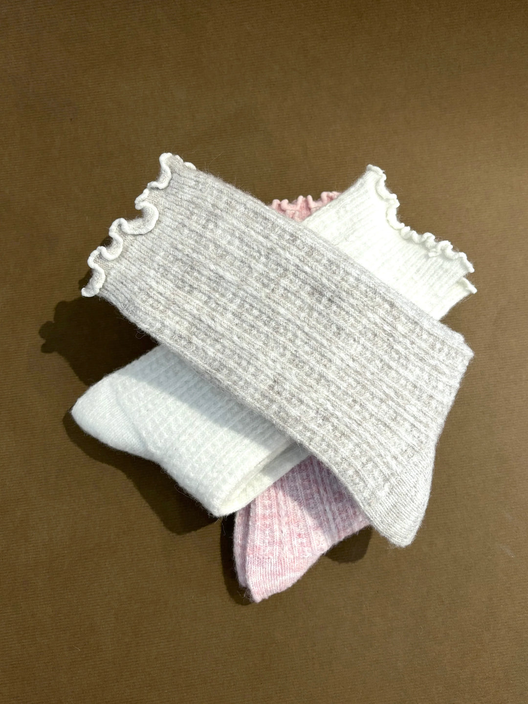Frill Top Wool Socks - Latte - Mabel and Woods