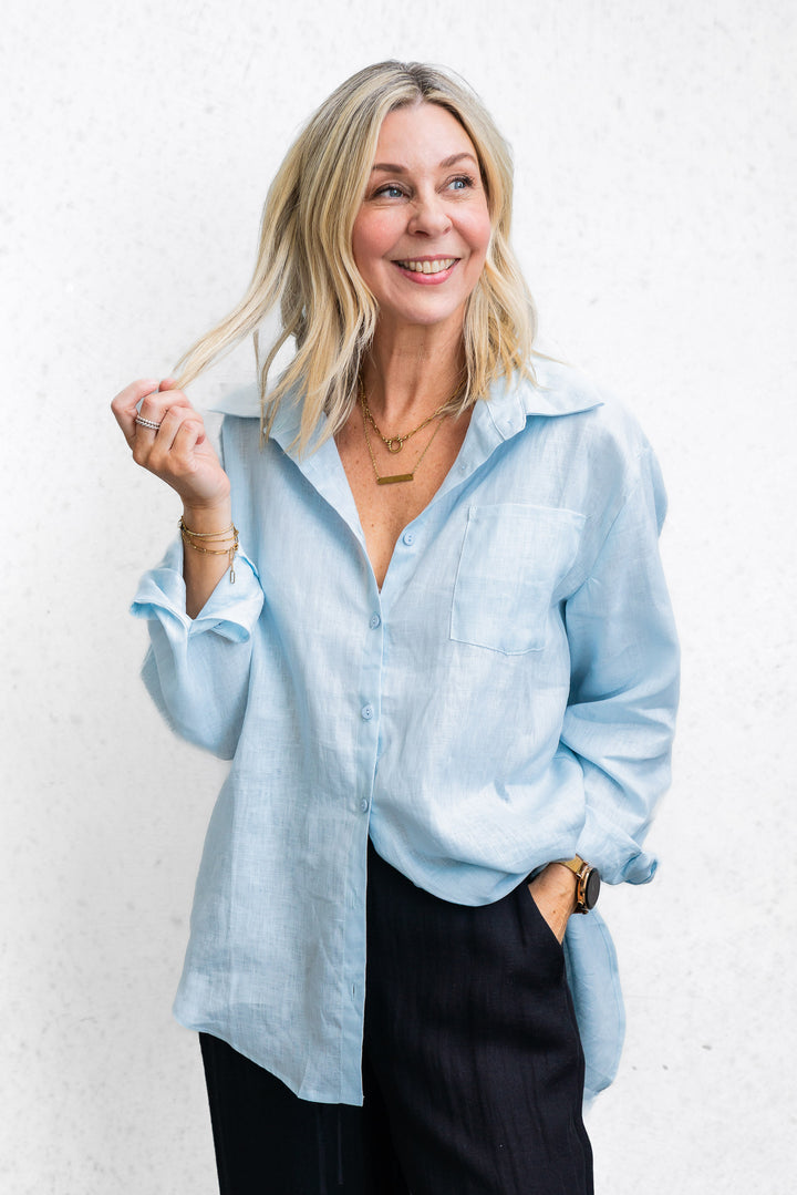 Boyfriend Linen Shirt - Blue