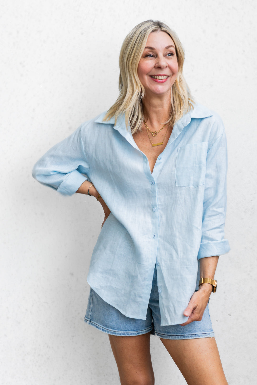 Boyfriend Linen Shirt - Blue