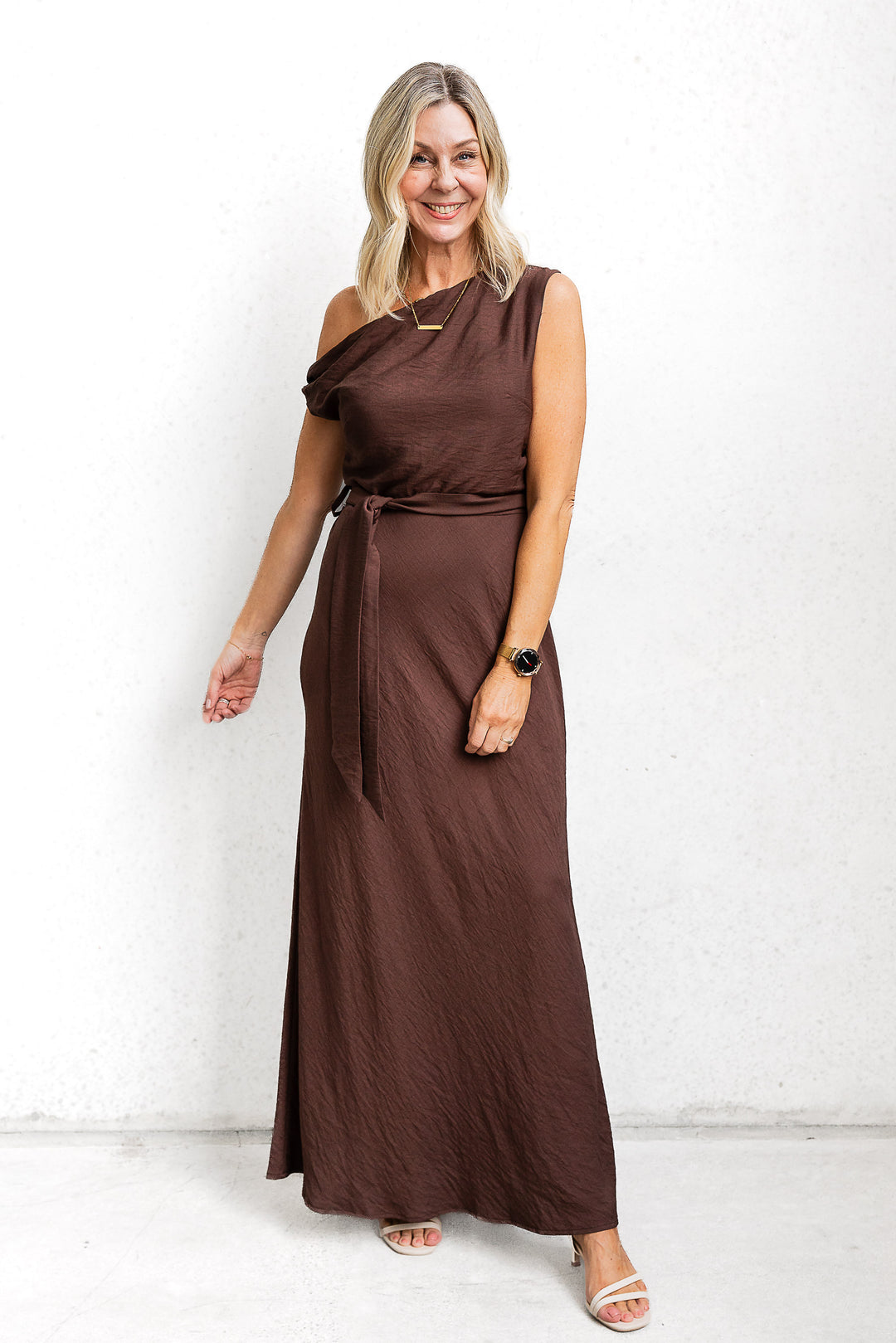 Drop Shoulder Tie Dress - Chocolate - Mabel and Woods
