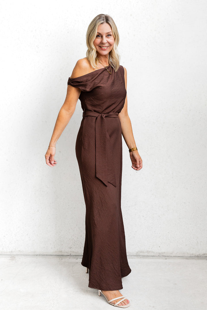 Drop Shoulder Tie Dress - Chocolate - Mabel and Woods