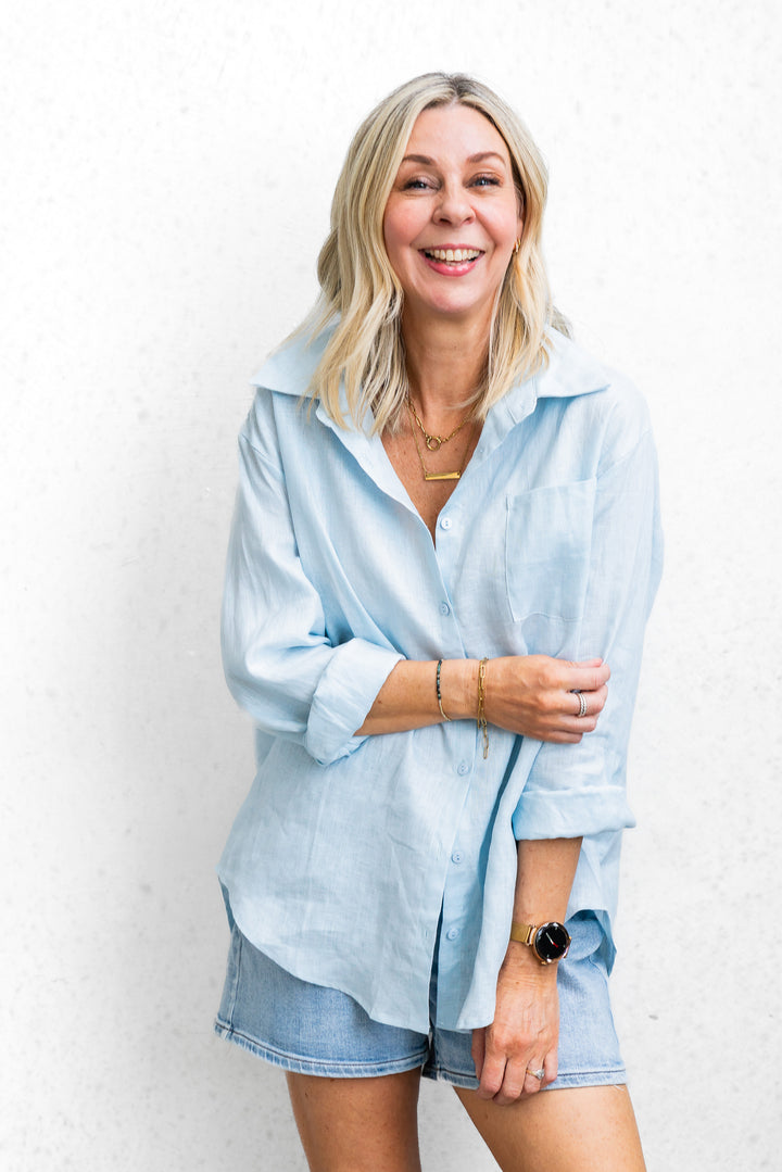 Boyfriend Linen Shirt - Blue