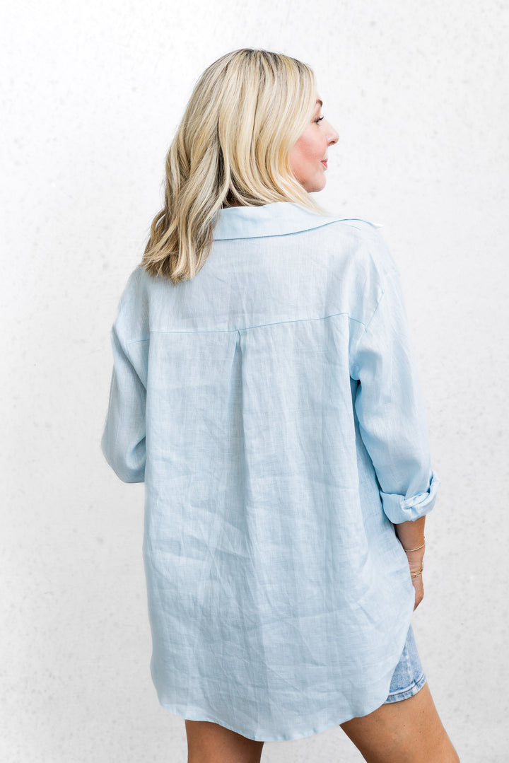 Boyfriend Linen Shirt - Blue