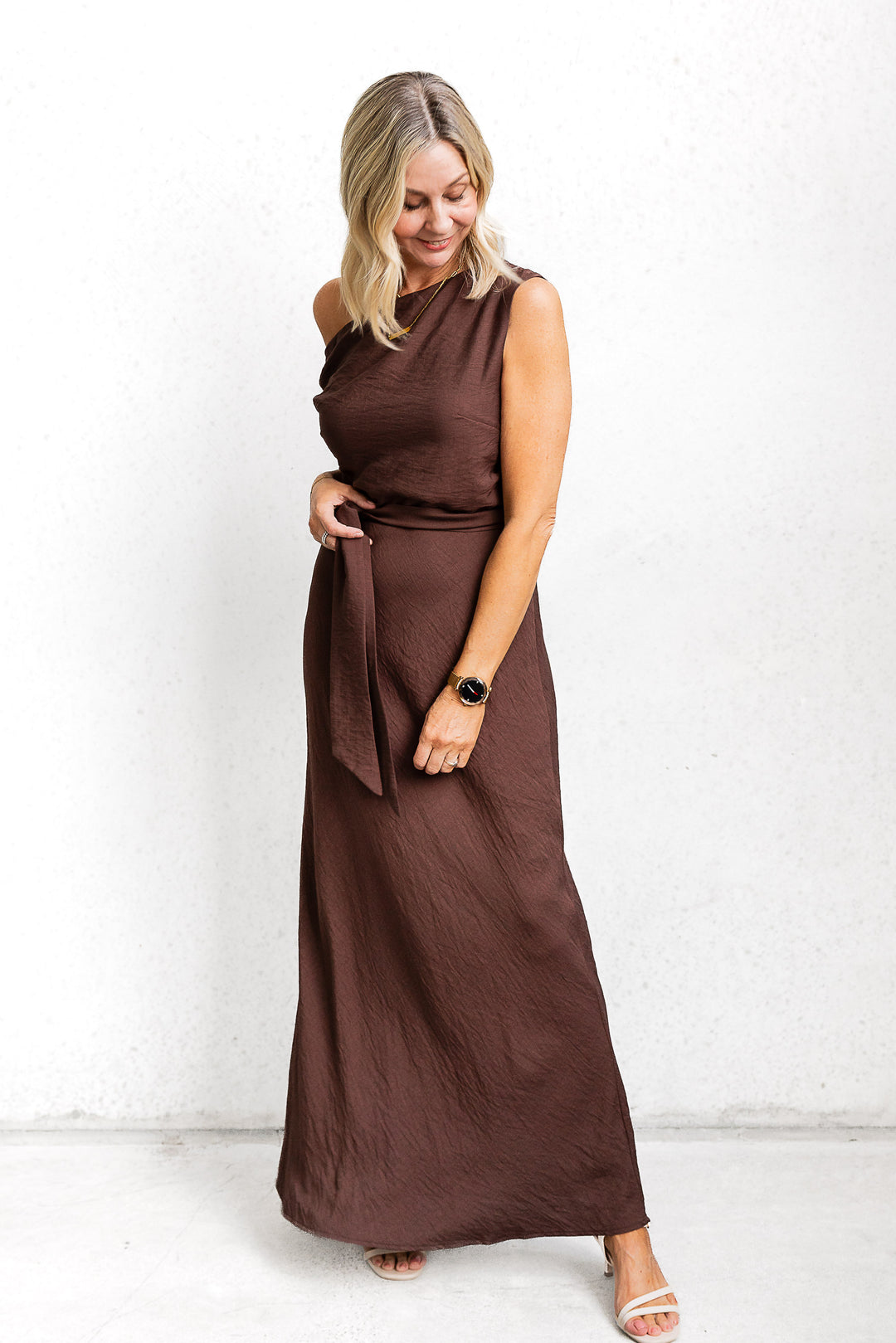Drop Shoulder Tie Dress - Chocolate - Mabel and Woods