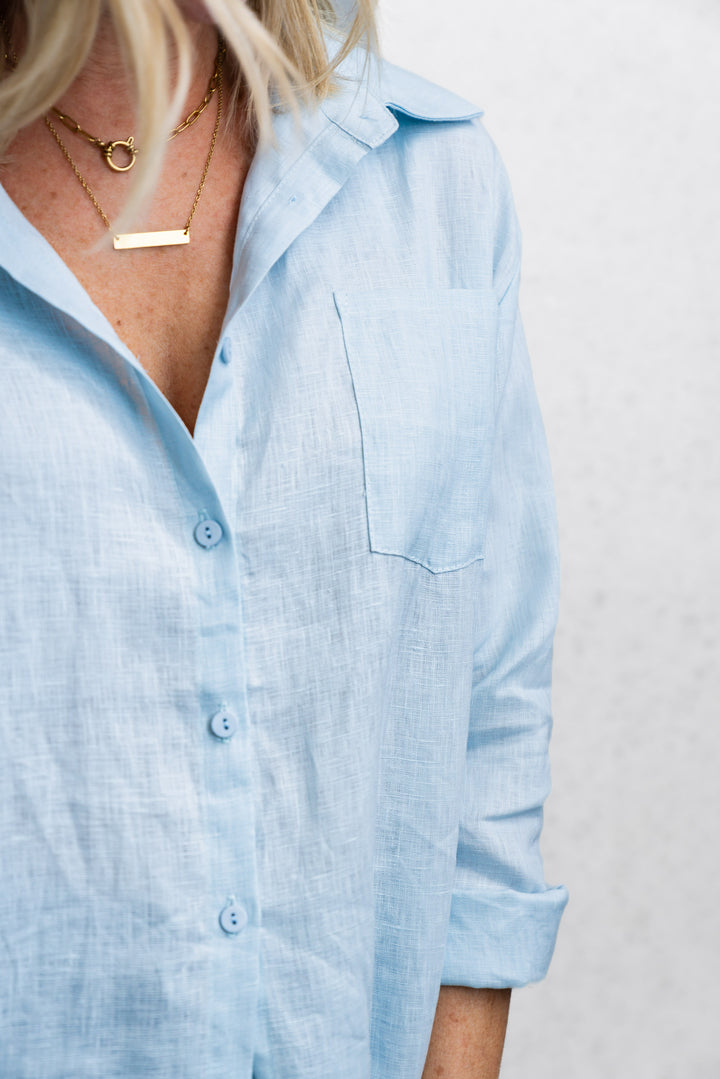 Boyfriend Linen Shirt - Blue