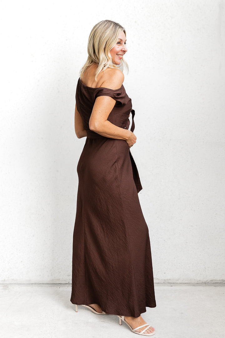 Drop Shoulder Tie Dress - Chocolate - Mabel and Woods