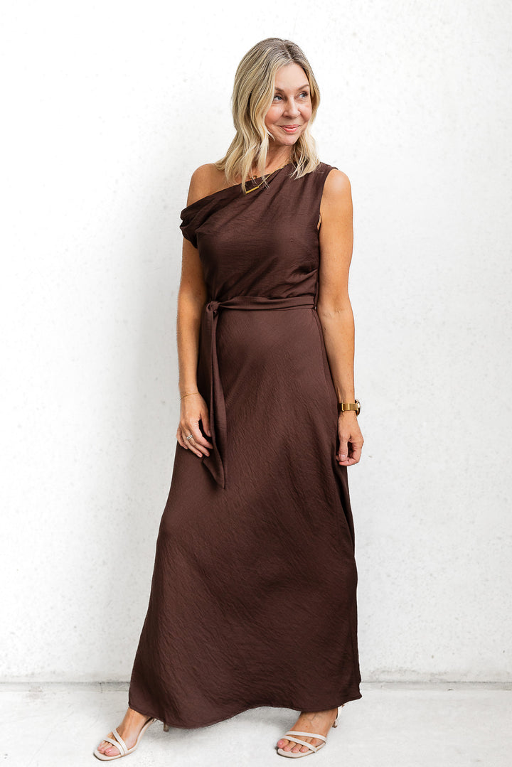 Drop Shoulder Tie Dress - Chocolate - Mabel and Woods