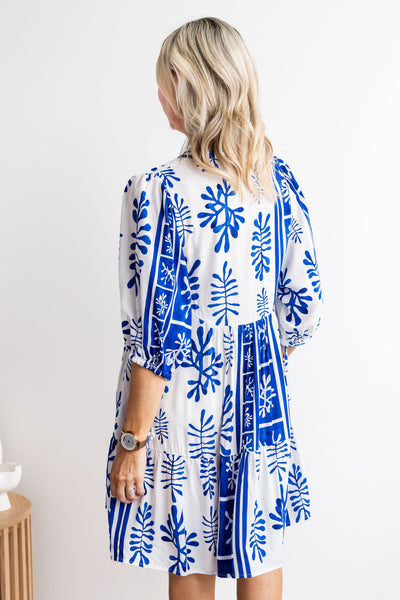 Mykonos Tunic Dress - Blue/White