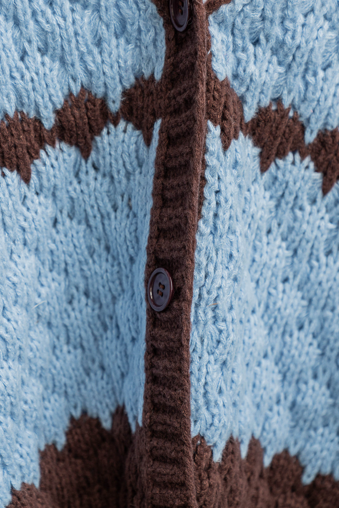 Chunky Weave Button Cardi - Blue / Cocoa