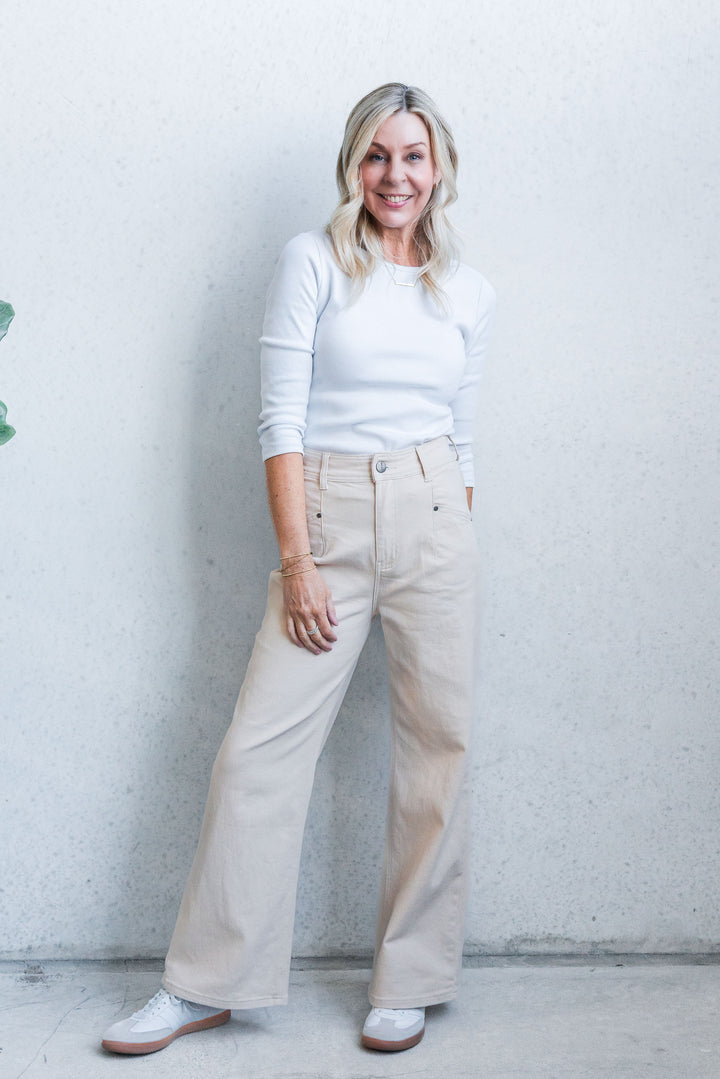 Tara Wide Leg Jean - Latte