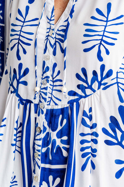 Mykonos Tunic Dress - Blue/White