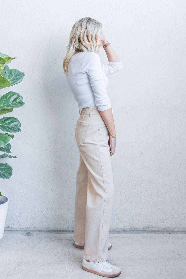 Tara Wide Leg Jean - Latte
