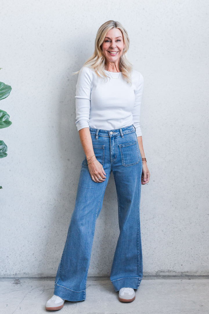 Nicky Wide Leg Jean - Mid Blue