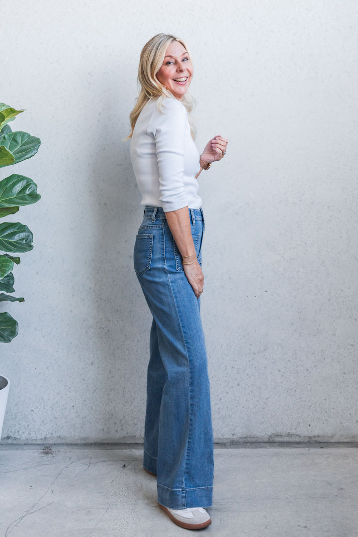 Nicky Wide Leg Jean - Mid Blue