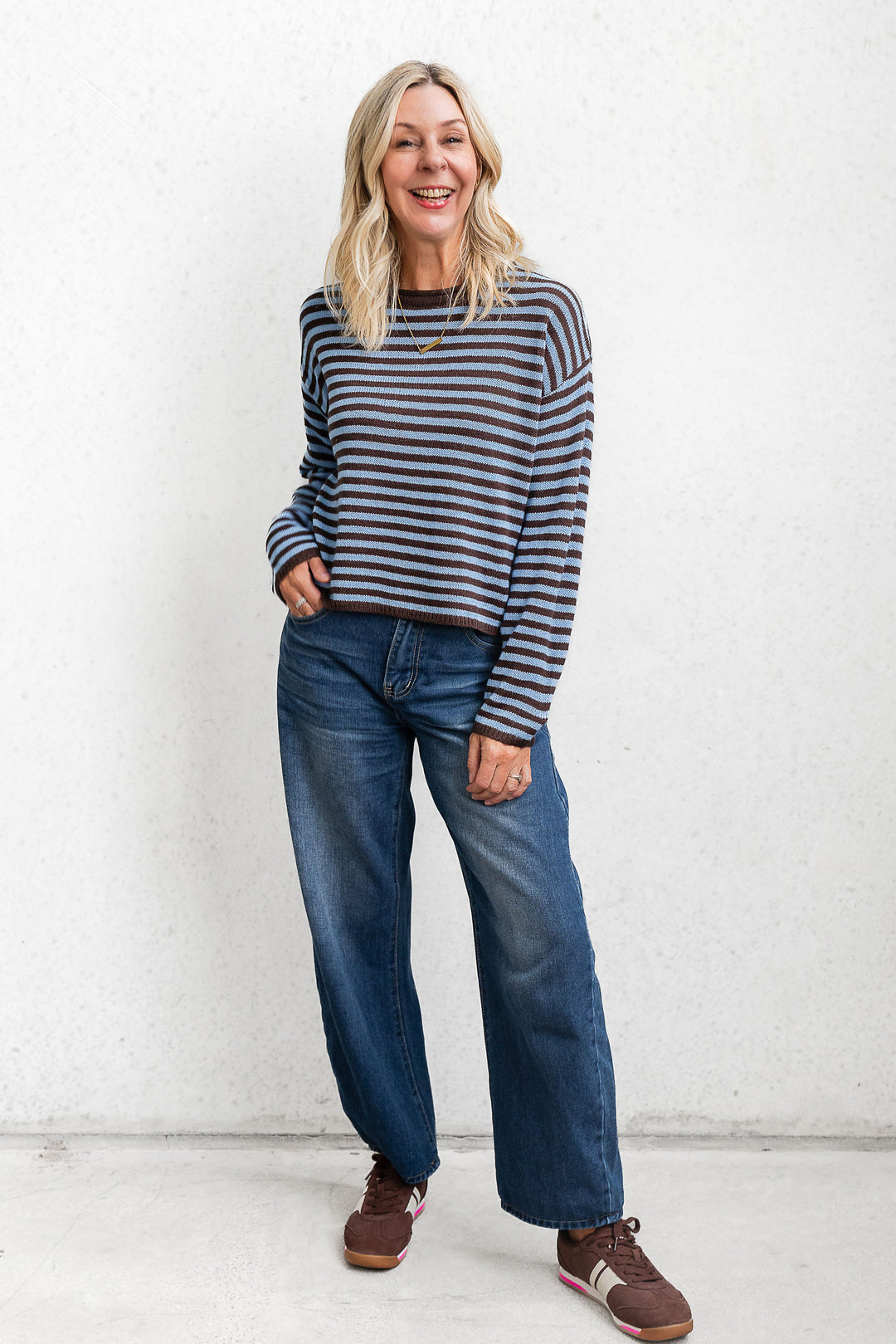 Cara Stripe Knit - Blue / Choc