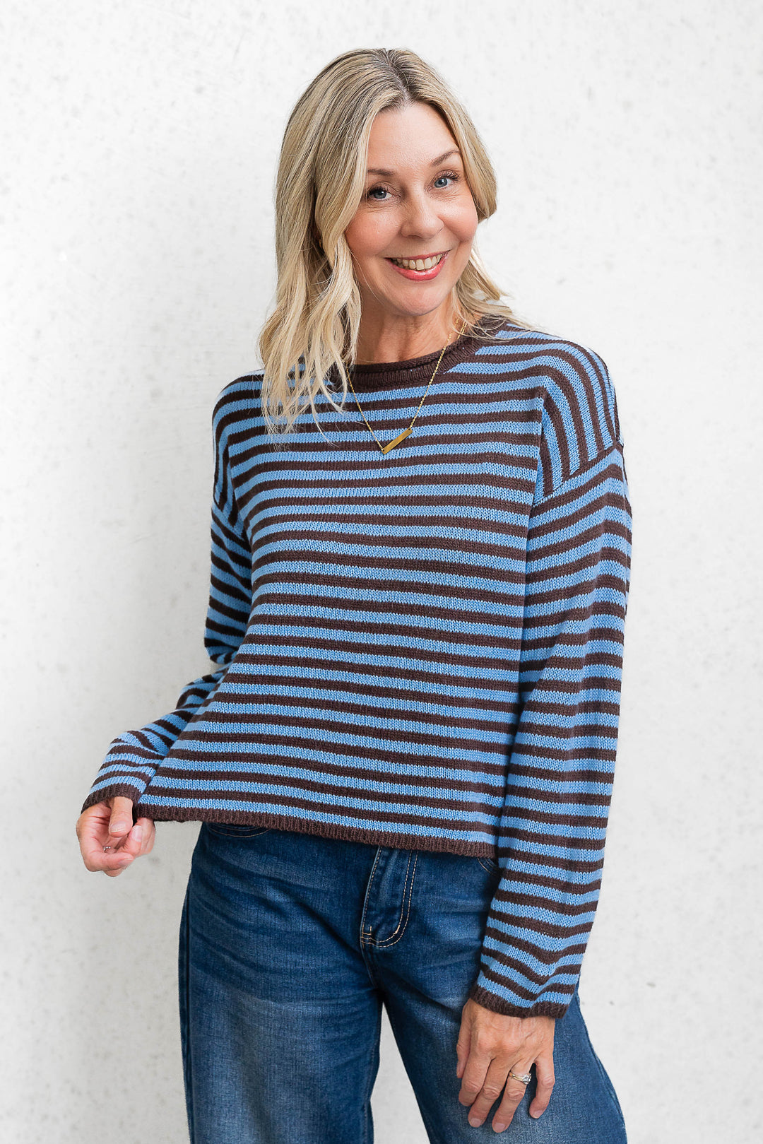 Cara Stripe Knit - Blue / Choc