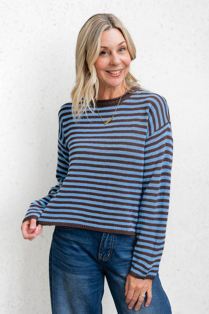 Cara Stripe Knit - Blue / Choc