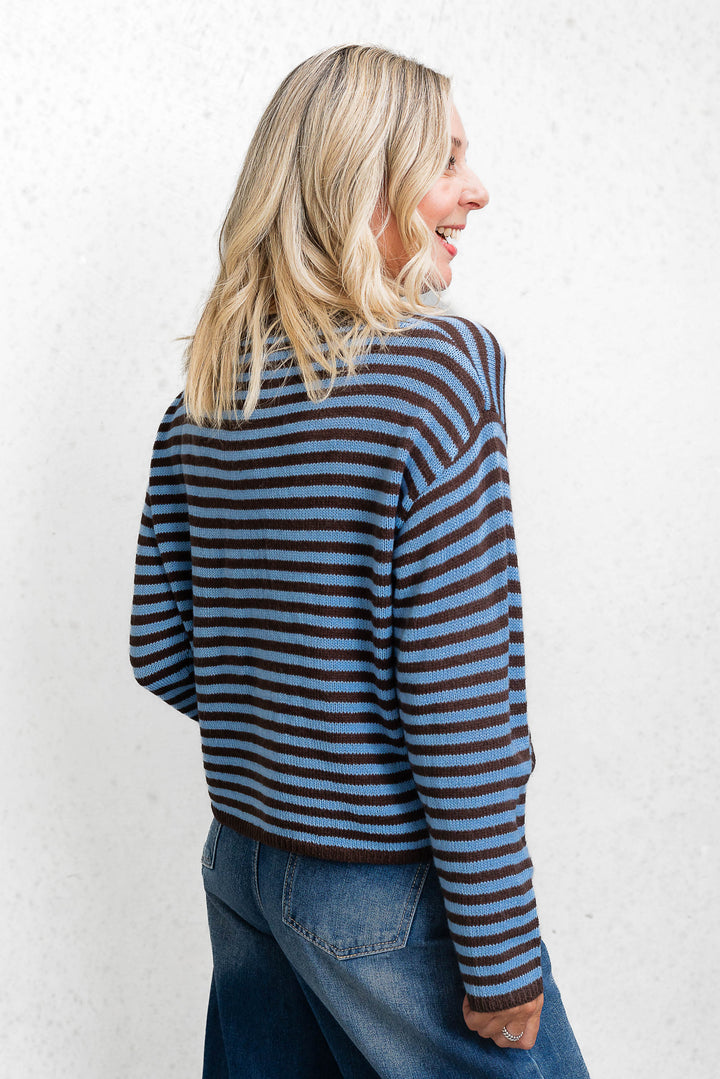 Cara Stripe Knit - Blue / Choc