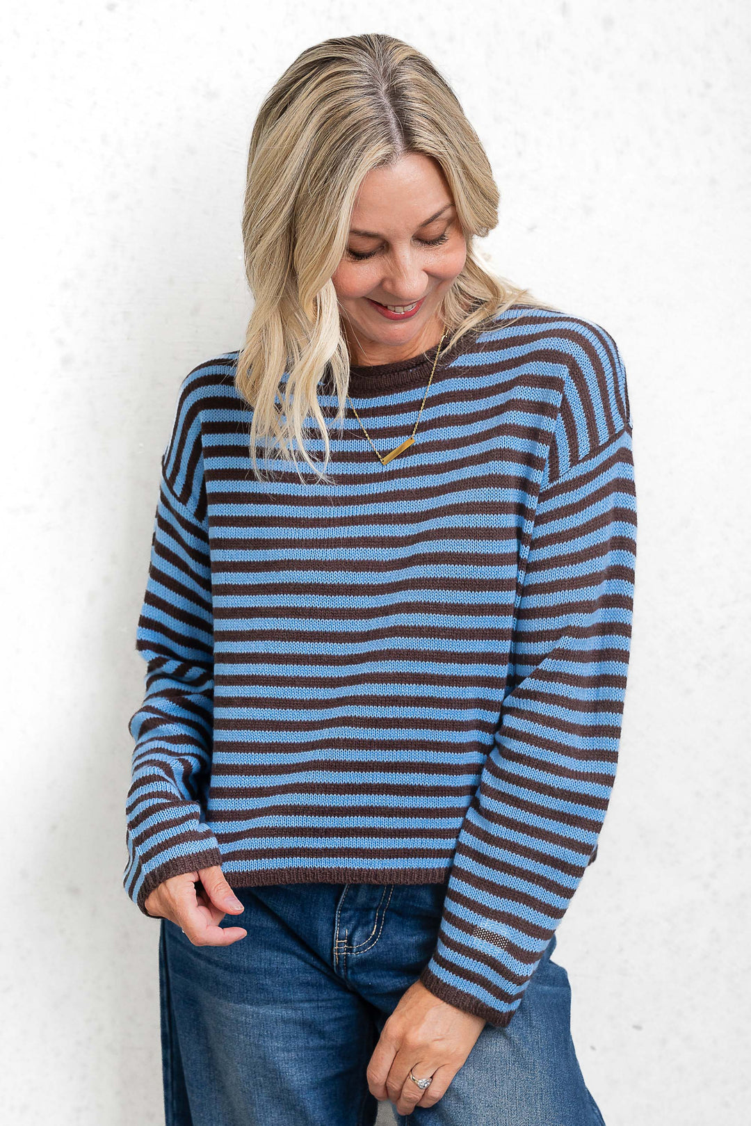 Cara Stripe Knit - Blue / Choc