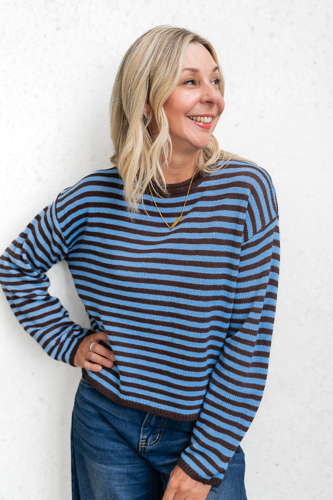 Cara Stripe Knit - Blue / Choc