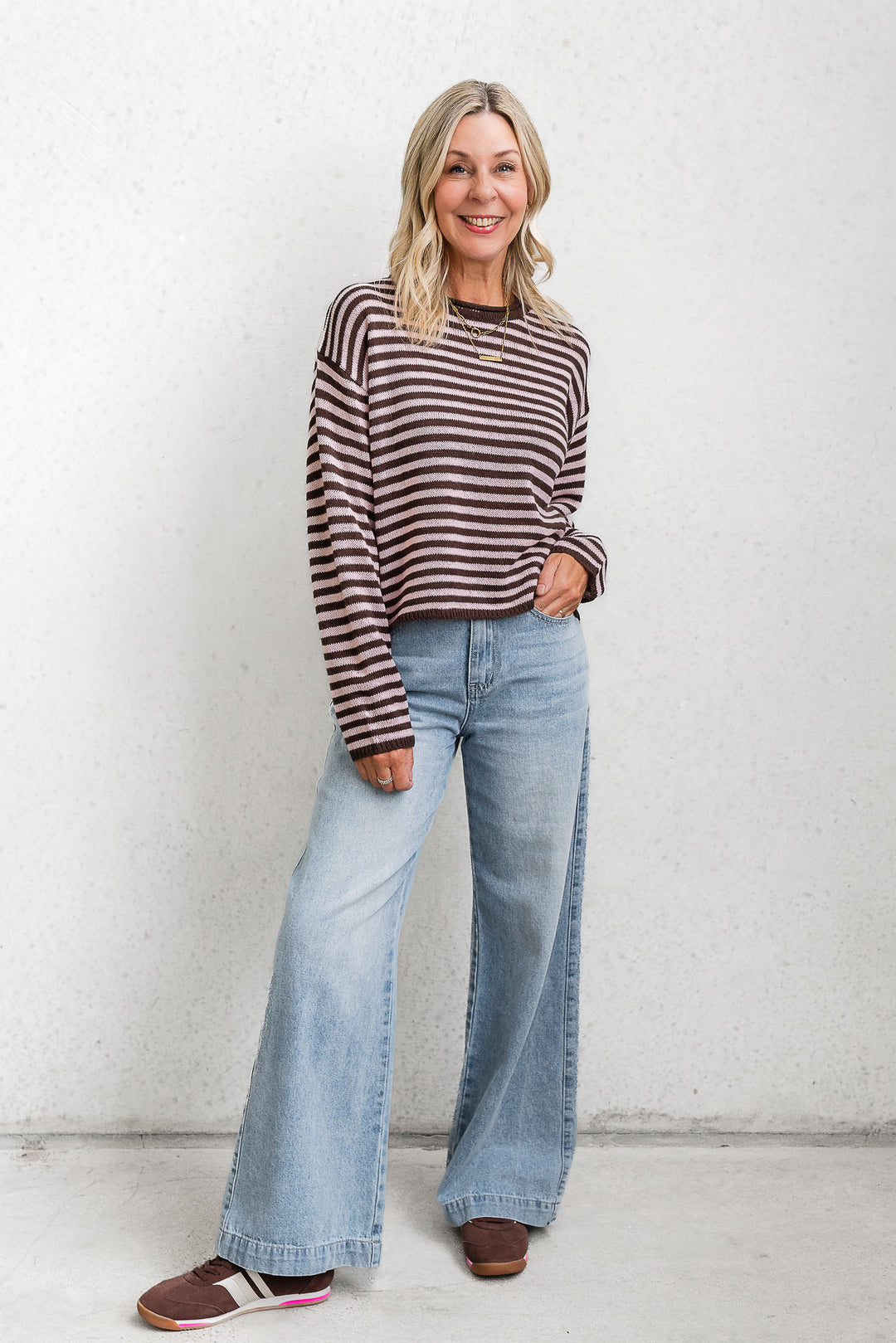 Cara Stripe Knit - Pink / Choc