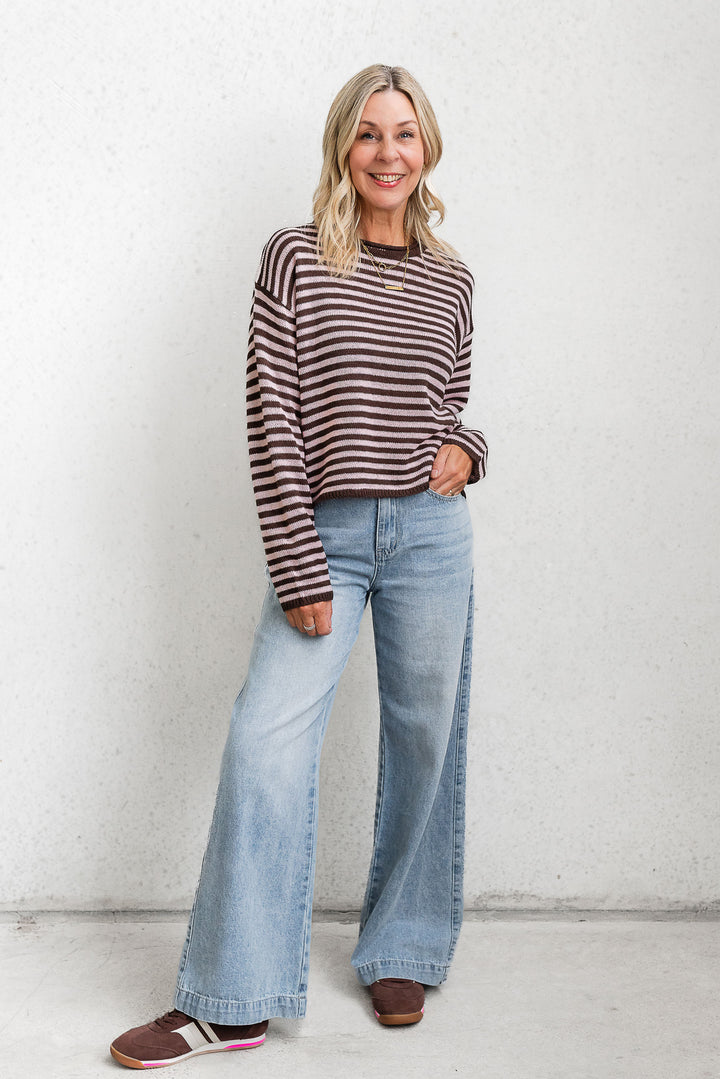 Cara Stripe Knit - Pink / Choc