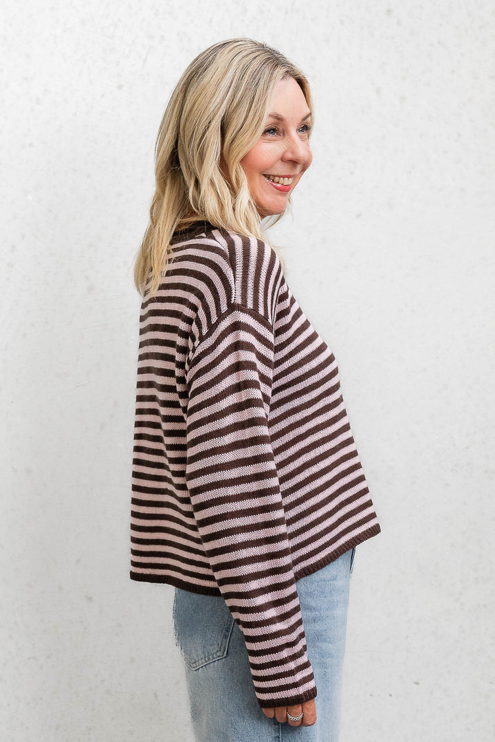 Cara Stripe Knit - Pink / Choc