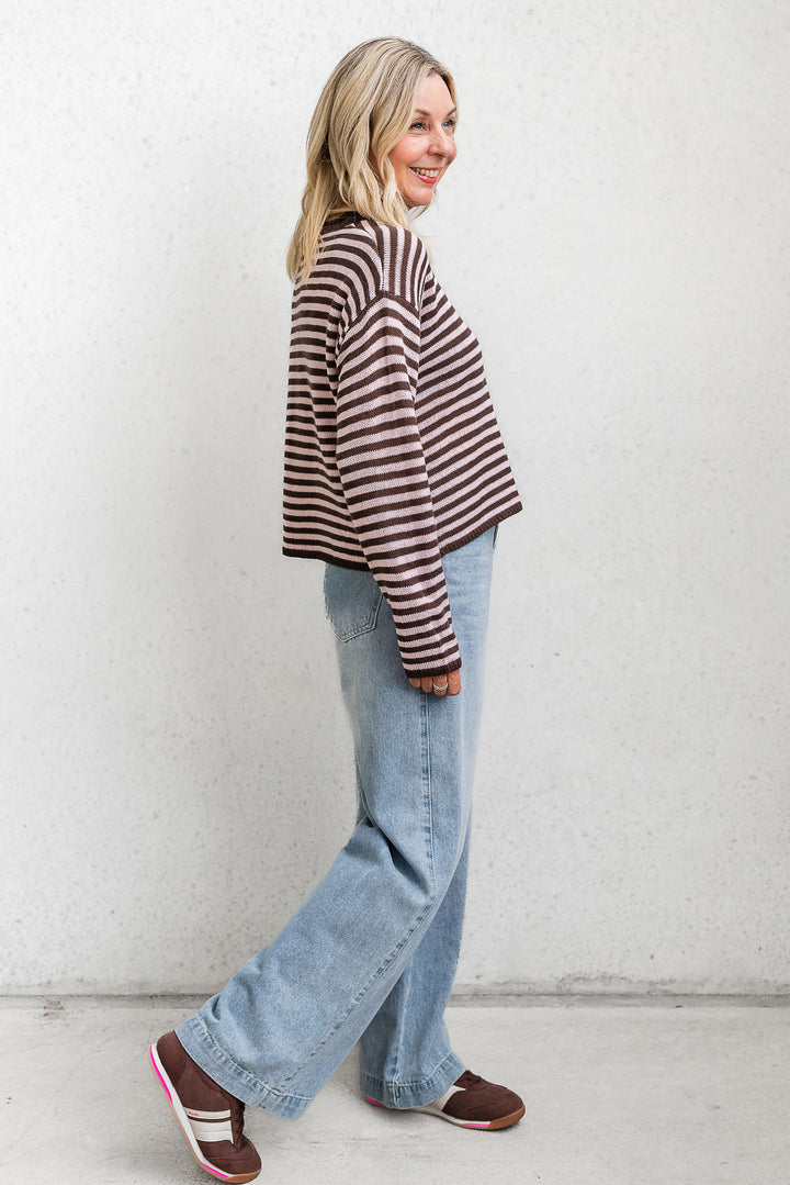 Cara Stripe Knit - Pink / Choc