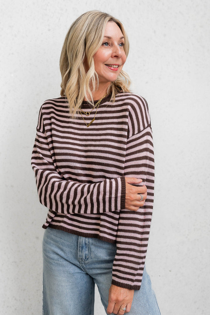 Cara Stripe Knit - Pink / Choc
