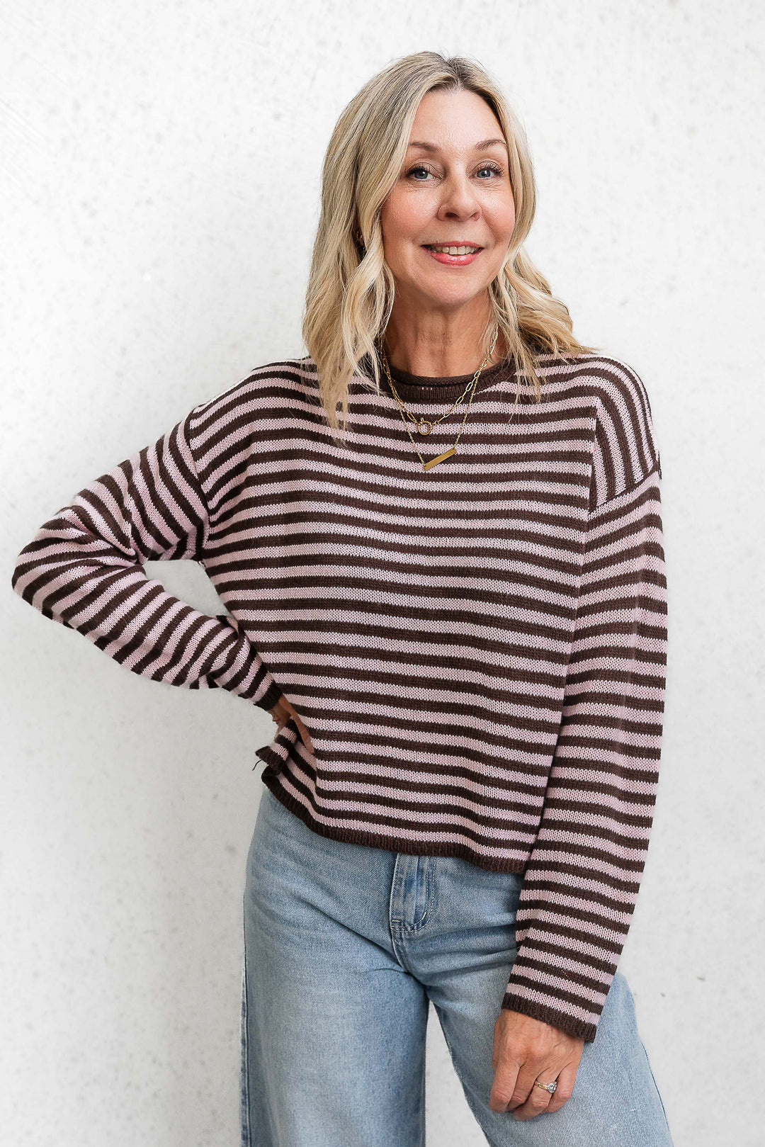 Cara Stripe Knit - Pink / Choc