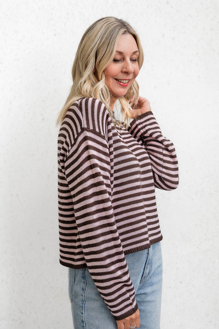 Cara Stripe Knit - Pink / Choc