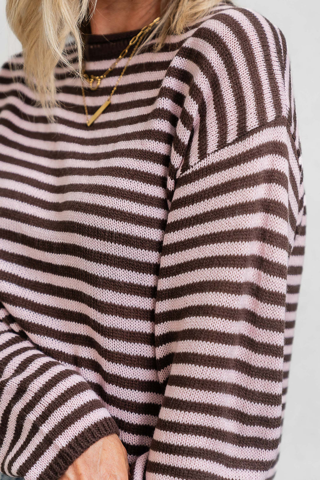 Cara Stripe Knit - Pink / Choc