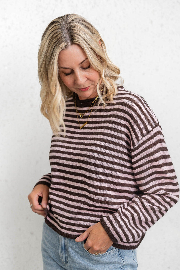 Cara Stripe Knit - Pink / Choc