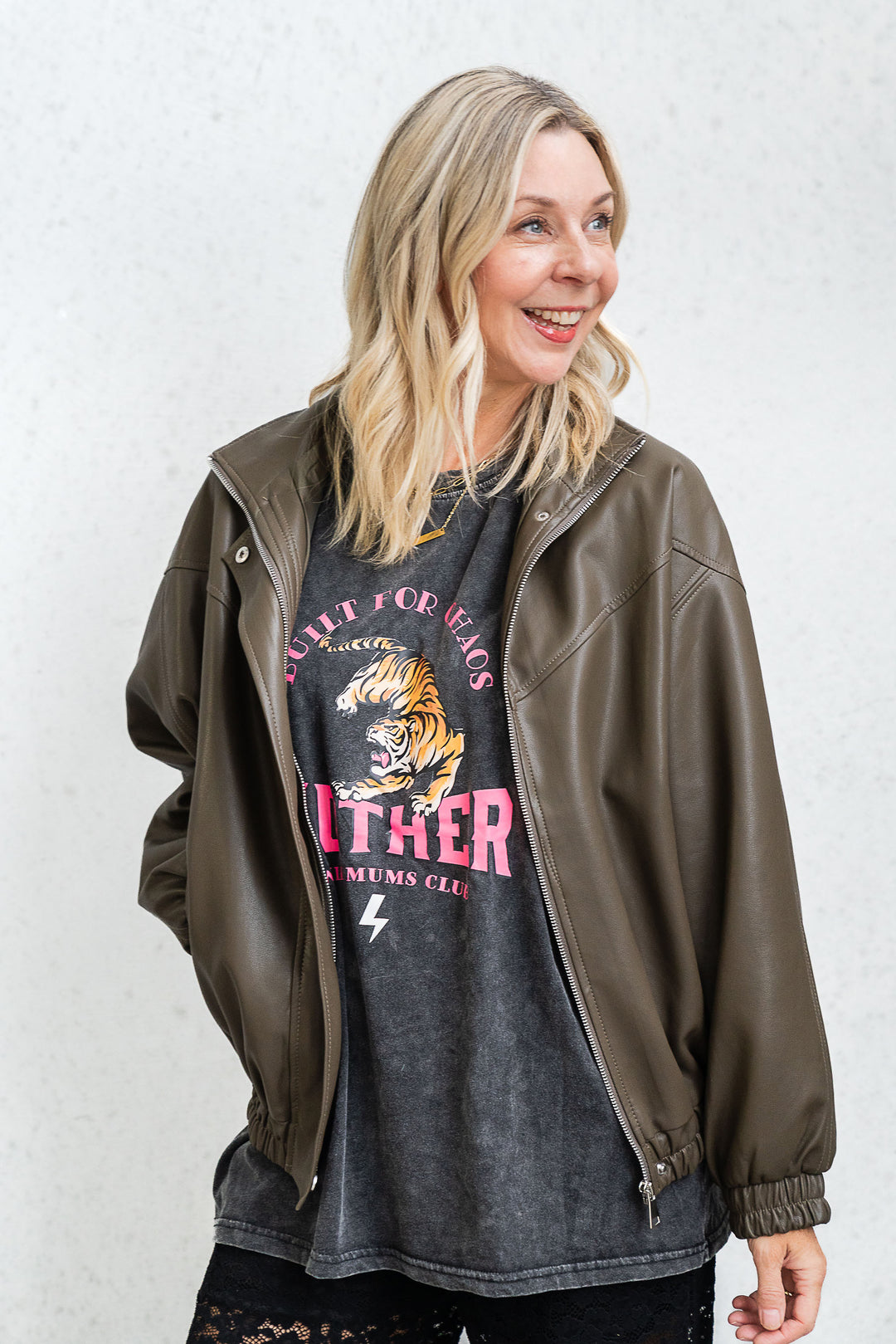 Olive Faux Leather Bomber