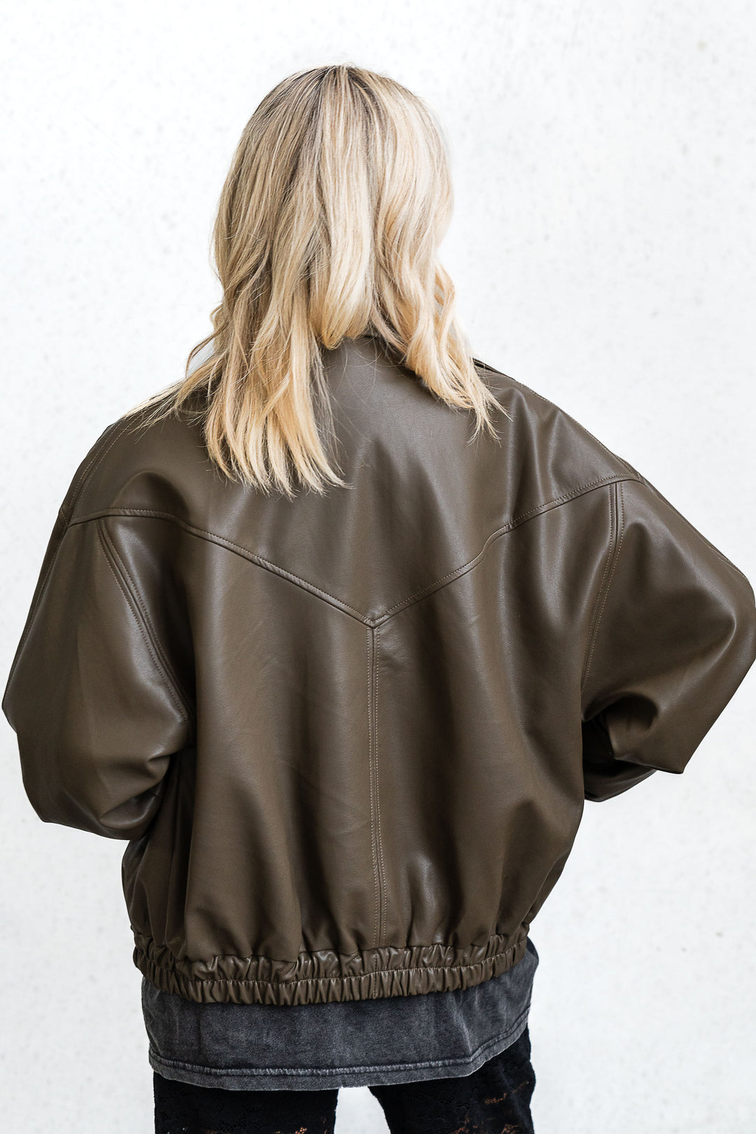 Olive Faux Leather Bomber
