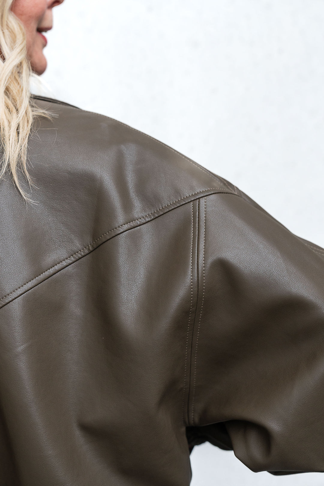 Olive Faux Leather Bomber