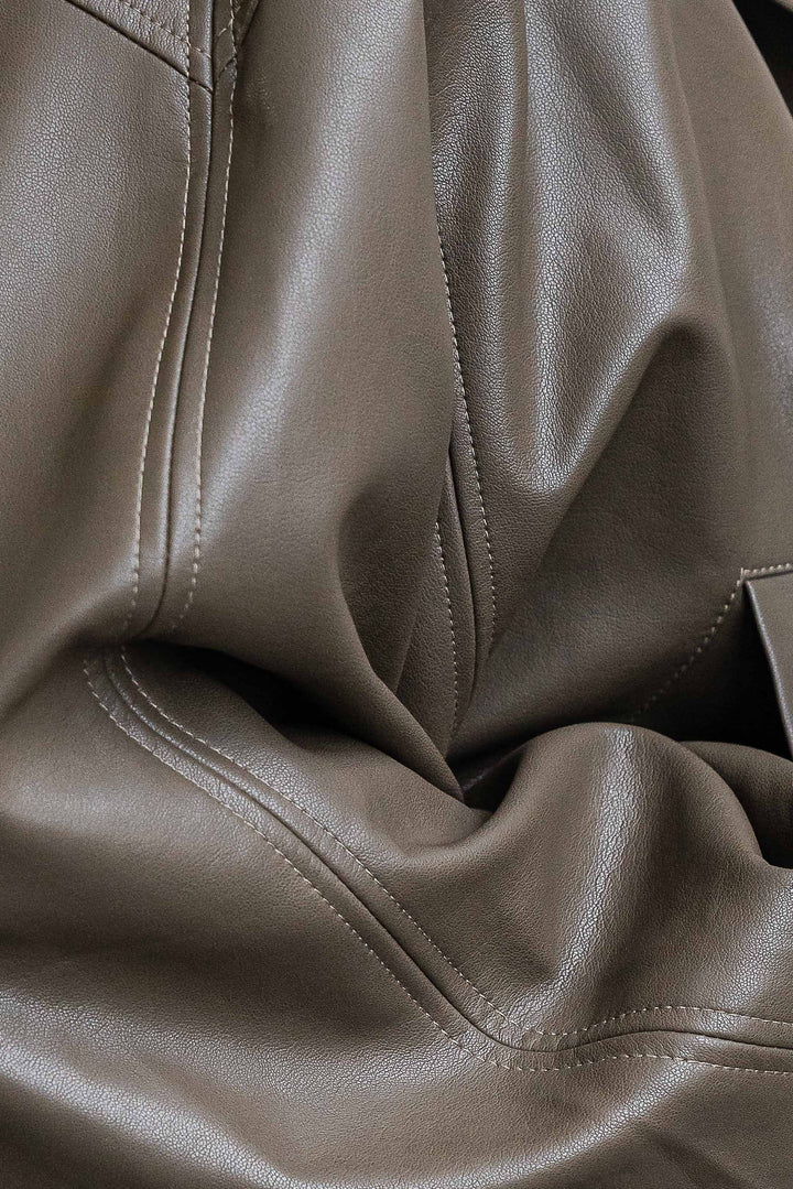 Olive Faux Leather Bomber