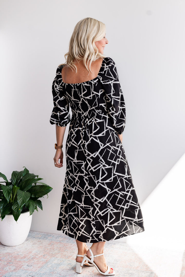 Ana Midi Dress - Black Print