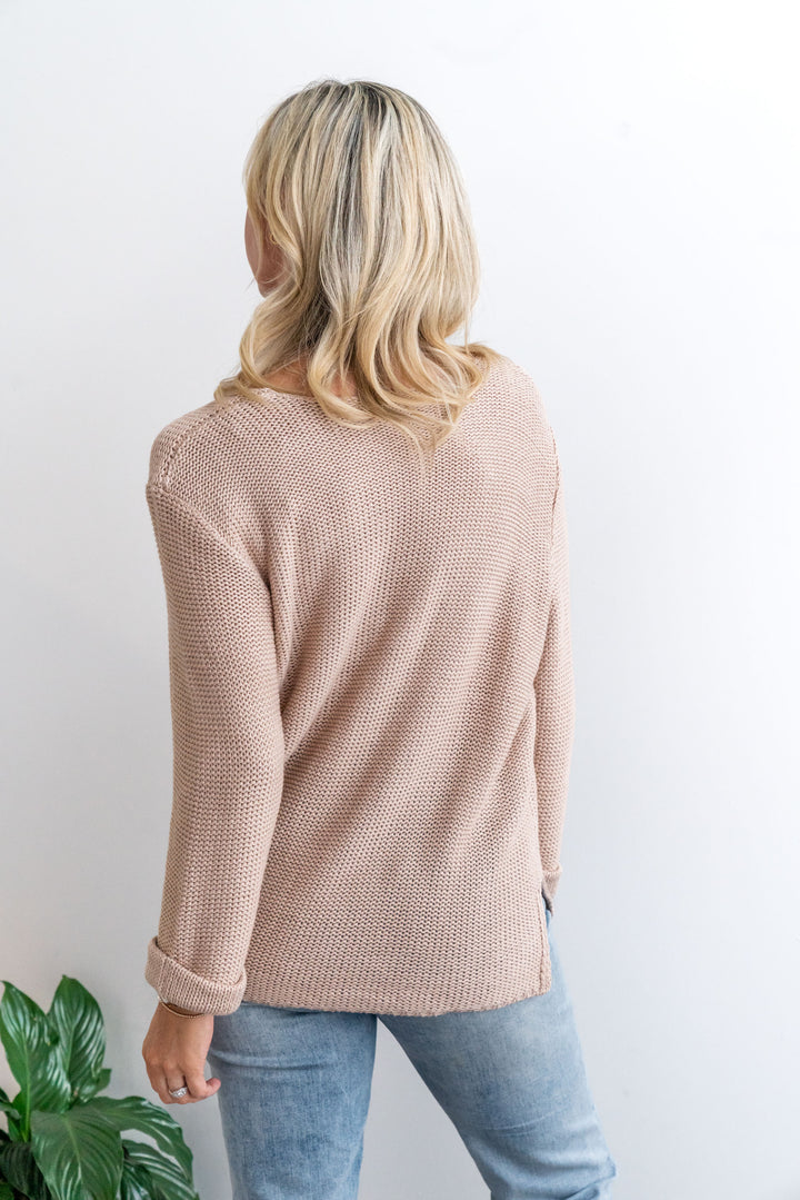 Roll Sleeve Knit - Latte