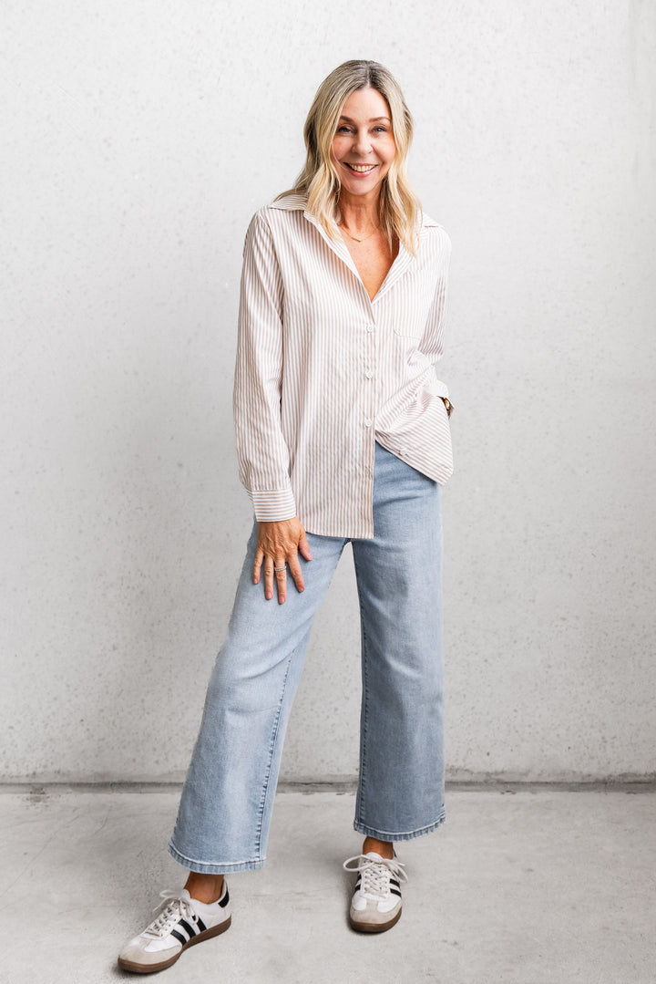 Classic Stripe Shirt - White / Beige