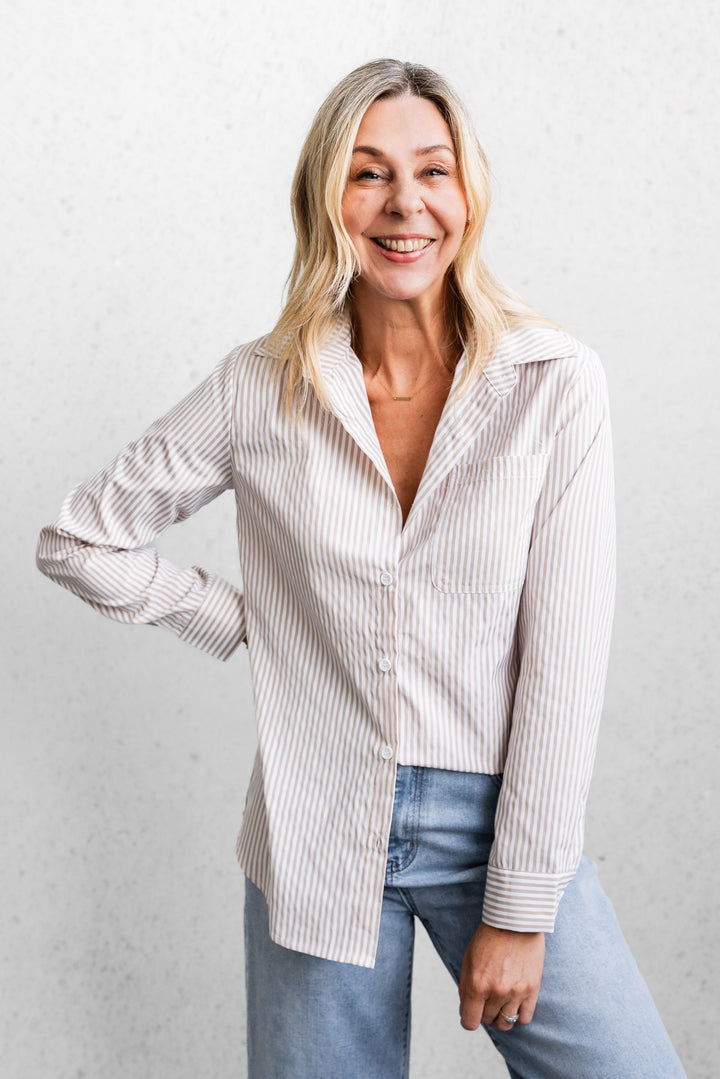 Classic Stripe Shirt - White / Beige