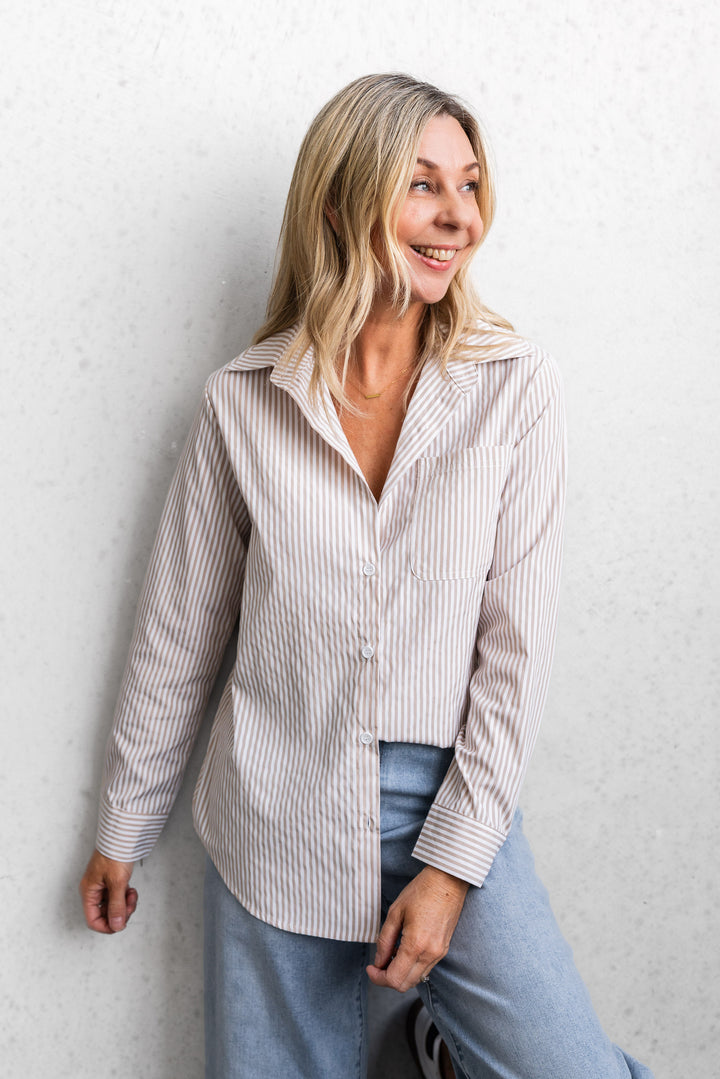 Classic Stripe Shirt - White / Beige