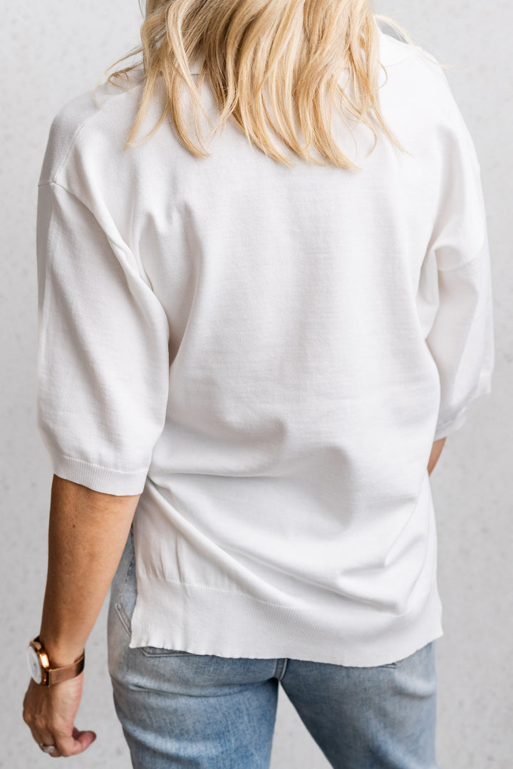 Collared Knit Top - White