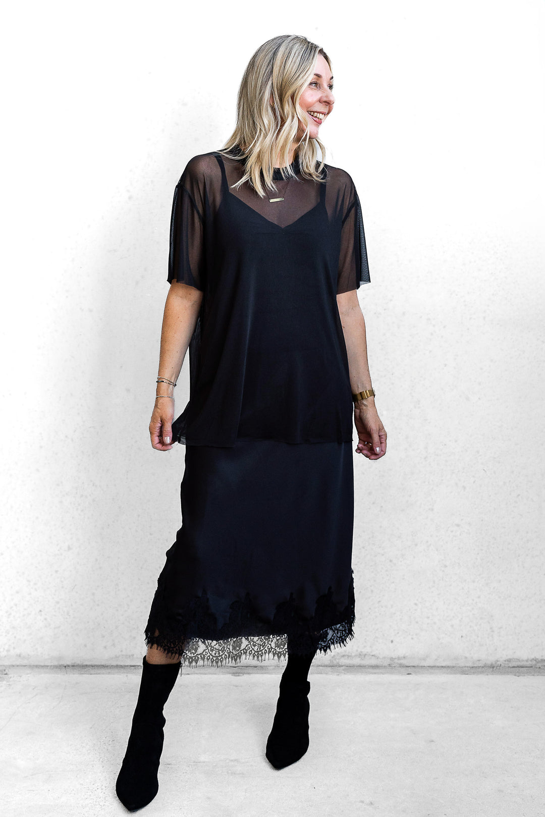 Satin Midi Skirt - Black