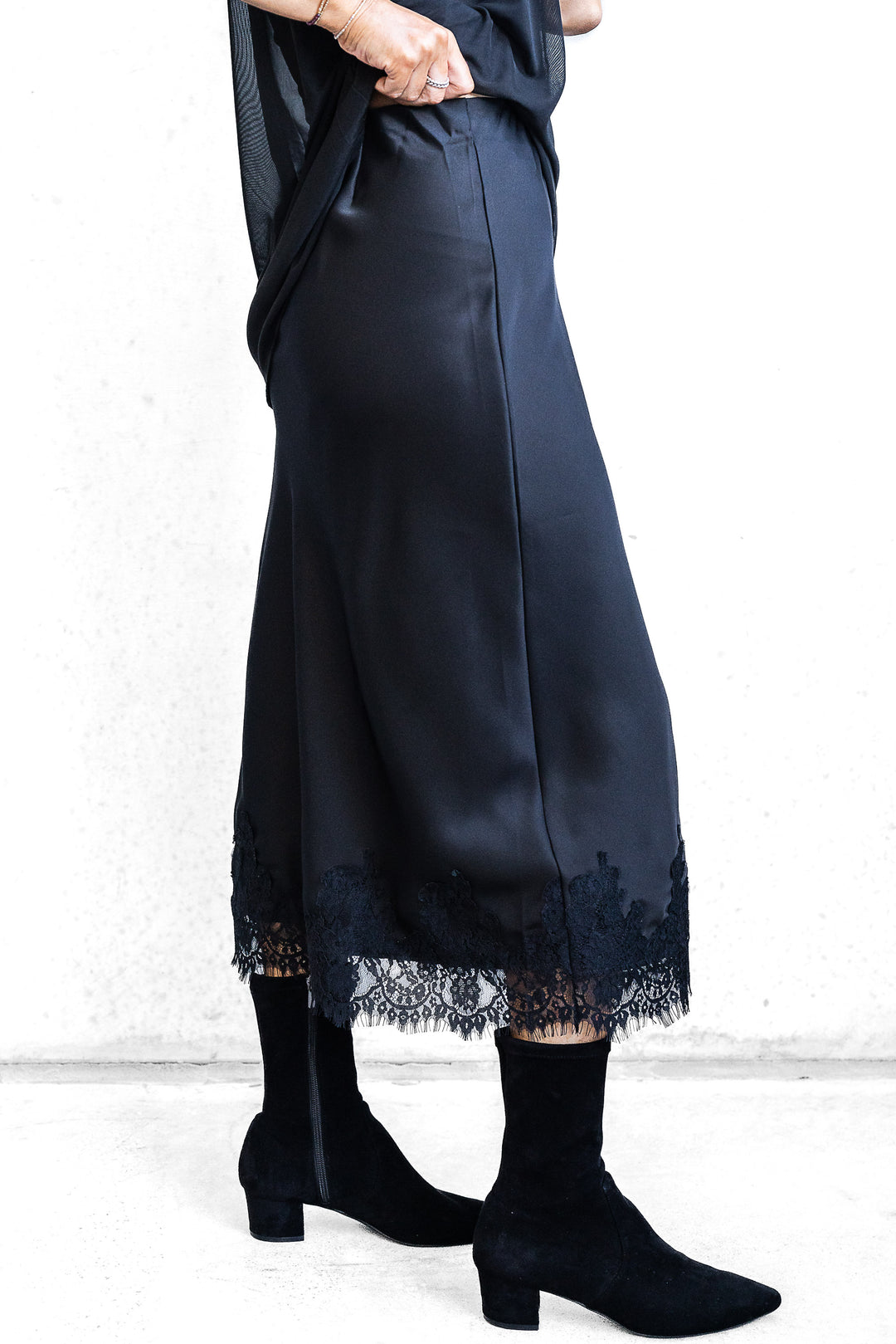 Satin Midi Skirt - Black