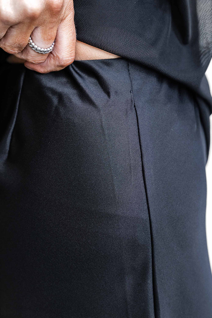 Satin Midi Skirt - Black