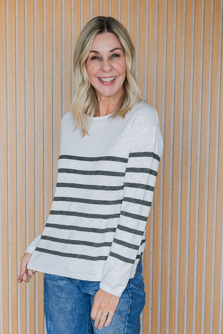 Weekender Stripe Top - White