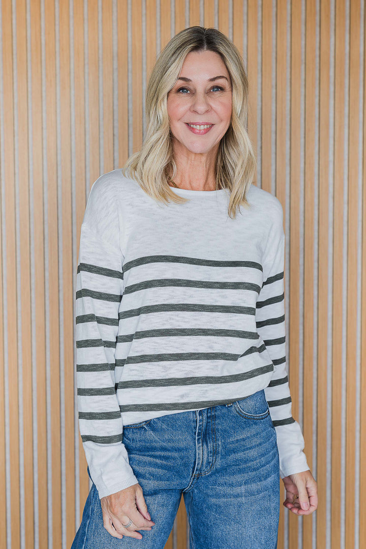 Weekender Stripe Top - White